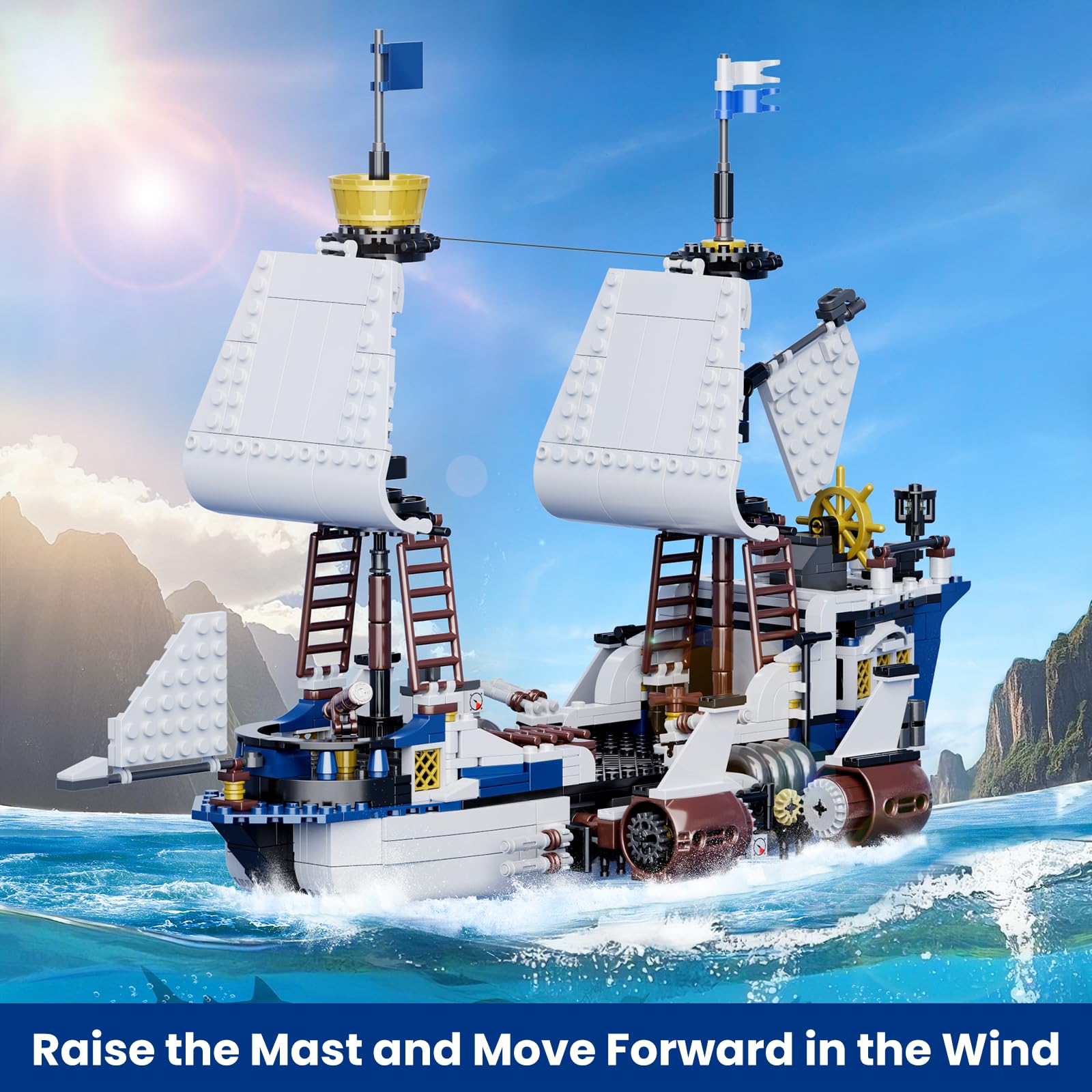 Mould King 10147 Klemmbausteine Schiff Piratenschiff Bausteine Segelschiff Modellbausatz Savior Spaceship Bauspielzeug mit Zubehör Geschenk für Erwachsene und Kinder(1281 Teile) 3