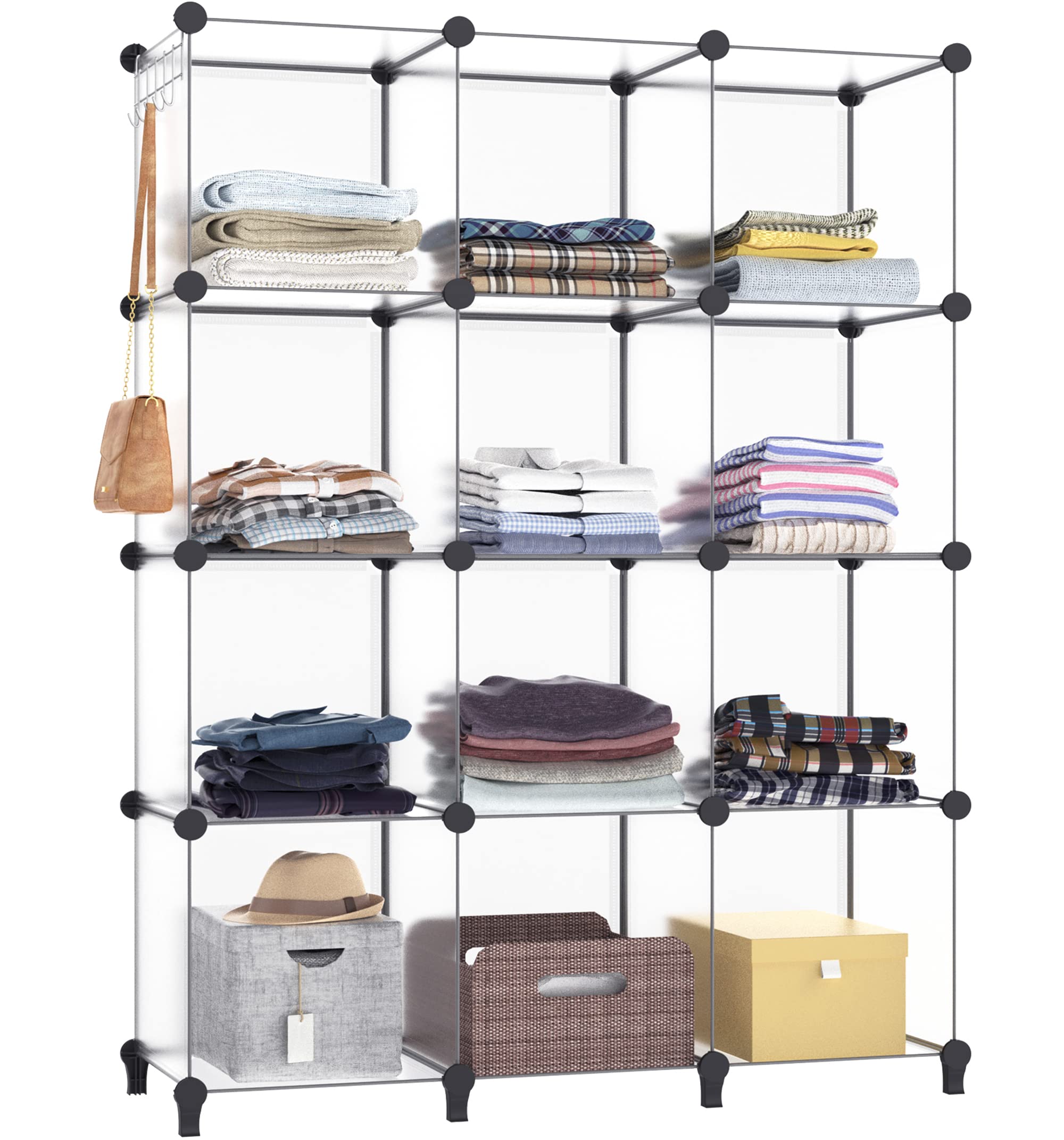 Photo 1 of HOMIDEC Closet Organizer, 12-Cube Closet Organizers and Storage, Portable Cube Storage Organizer, Closet Shelves for Kids, Closet, Bedroom, Bathroom, Office, Transparent