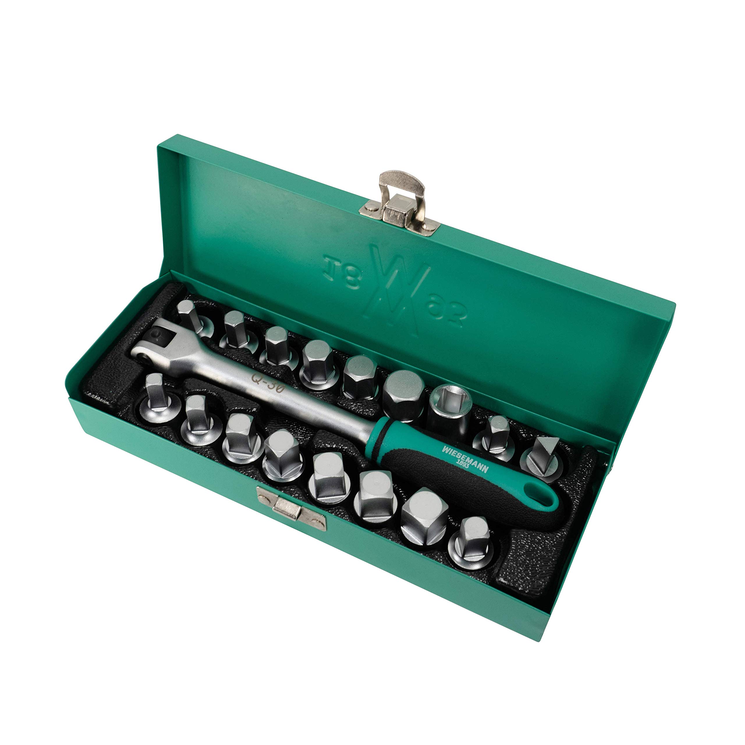 WIESEMANN 1893 Oil Drain Plugs Set 17 pcs. for Oil Drain Plugs incl. Handle 3/8" Extra extensive I with Practical Metal case I 80232