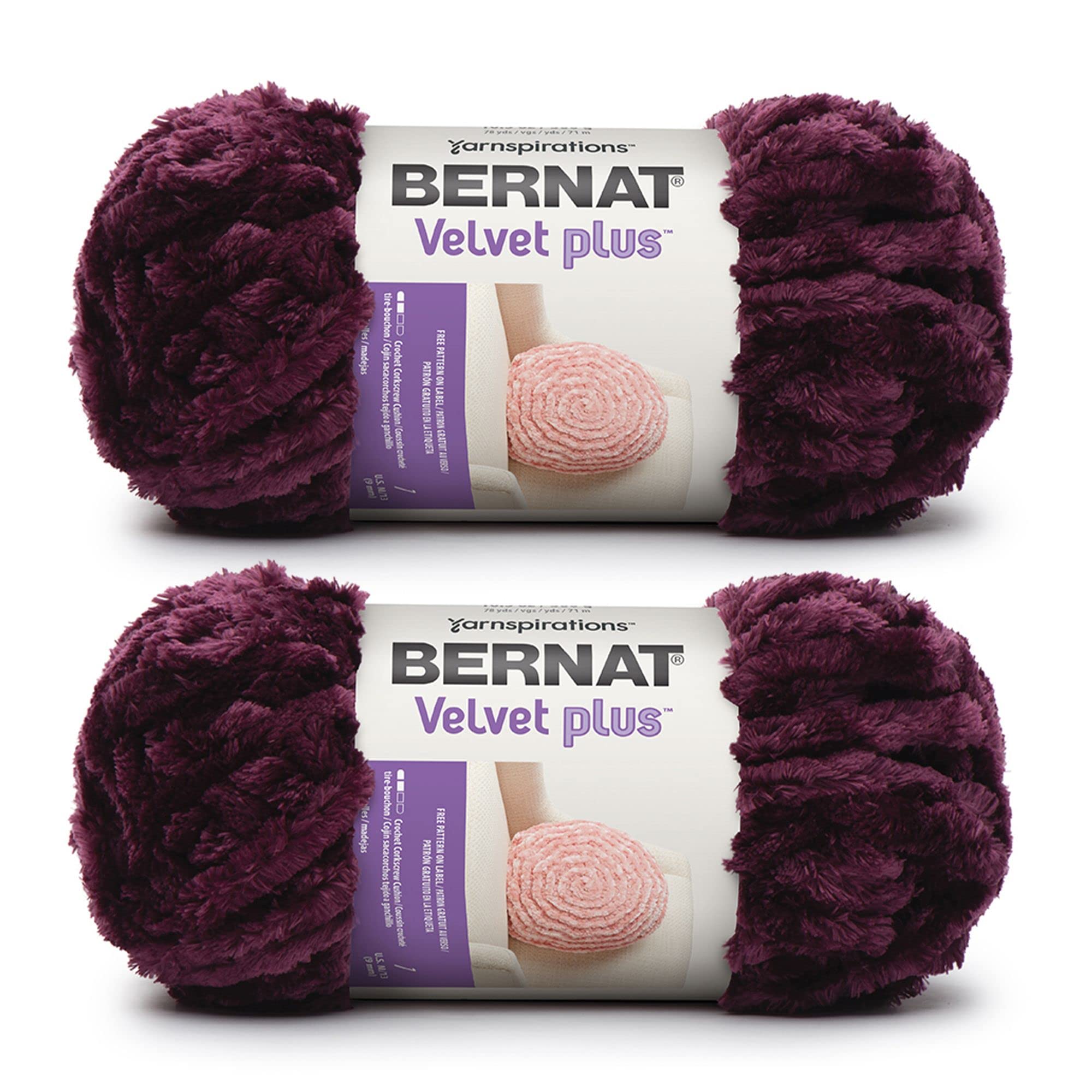 Bernat Velvet Plus Burgundy Plum Yarn - 2 Pack of 300g/10.5oz - Polyester - 6 Super Bulky - Knitting/Crochet
