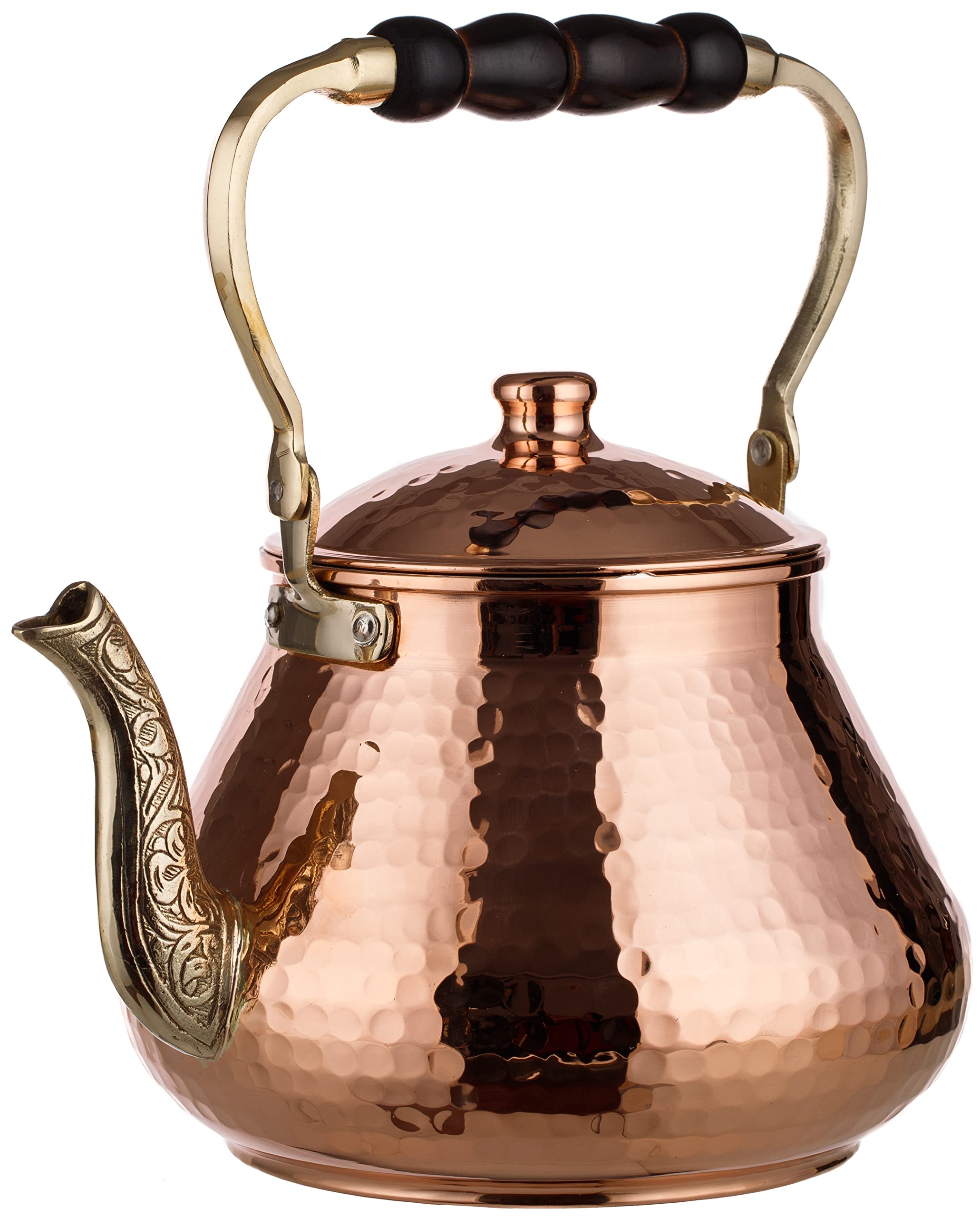 Photo 1 of DEMMEX Large Copper Teapot, 1mm Thick, Hammered, Handcrafted in Turkey, 3 Quarts (2.8L)