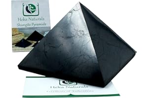 Heka Naturals Polished Shungite Pyramid Black Stone Crystal | 4 Inch - Desk Decor Shungite Stone for Home or Office - Chakra Stones, Healing Crystals, Meditation Pyramid