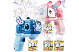 2 Pack Bunny Bubble Machine Gun for Toddlers,Fast Bubble Blast 10,000+ BPM, Leak-Proof Bubble Blower with LED Lights, Easter 