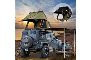 HEYFUN Adventurer Plus Rooftop Tent Hardshell with Side Awning, Air Conditioner Outlet with Bracket, Luggage Racks&Replaceable Rain Flies, Truck Bed Tent for Camping, Pop Up Overland Roof Tents