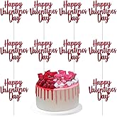 Valentine's Day Cake Toppers "Happy Valentine's Day" Cupcake Topper Red Glitter Cake Decoration for Party 10pcs