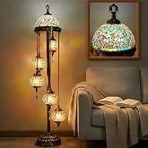 CAutoMart Turkish Mosaic Floor Lamp, 5 Orange Globes, LED, Boho Decor, 56in | 56" tall, E26 base, 110-240V, warm 3500K LED, bronze metal base, boho decor for living rooms and bedrooms