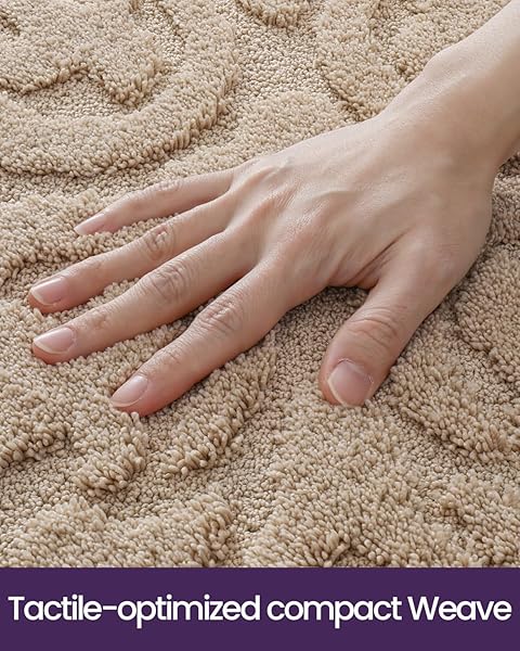 DEXI BATHROOM RUG 24X36, NON SLIP WASHABLE BATH MAT FOR SHOWER FLOOR, ABSORBENT SOFT BATHMAT WITH RUBBER BACKING, PLUSH FLUFFY MICROFIBER FLORAL RETRO CARPET, BEIGE