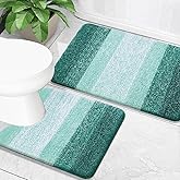 OLANLY Bathroom Rug Set 2 Piece, Soft Absorbent Microfiber Bath Mats and U-Shaped Contour Toilet Rug, Non-Slip, Machine Wash Dry, Plush Shaggy Bath Mats for Bathroom (24"x16"+24"x20", Blackish Green)