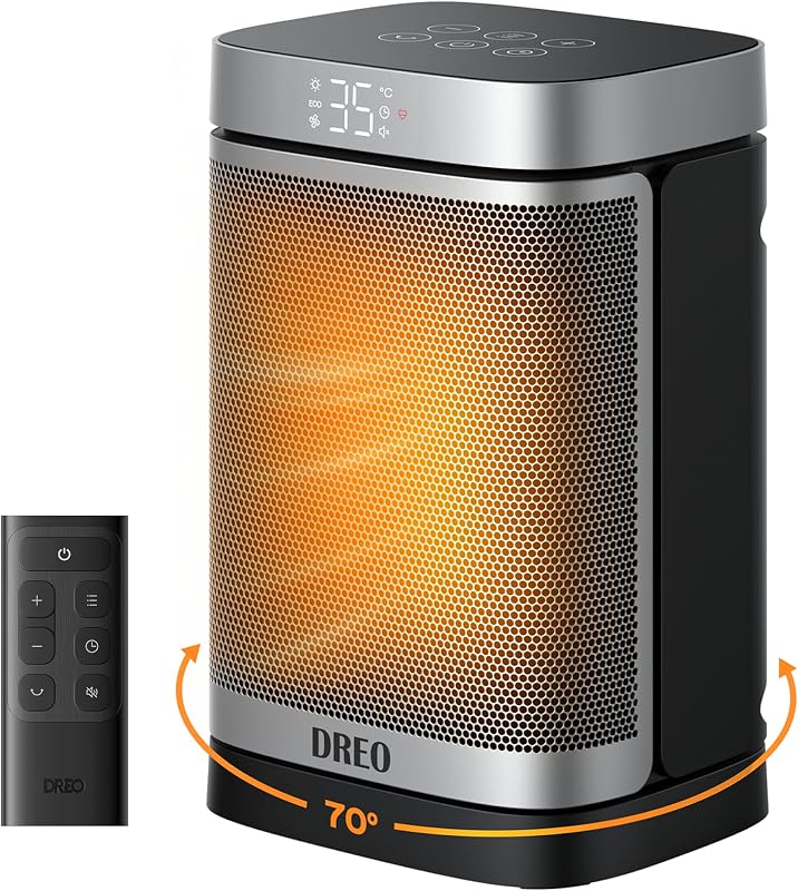 Termoventilatore a risparmio energetico, silenzioso, riscaldamento elettrico da 1500 W, con telecomando, riscaldamento elettrico oscillante a 70°, timer da 12 ore, 3 modalità 3 velocità,