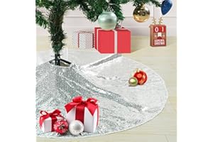 SquarePie Sequin Tree Skirt for Christmas 36 Inch Silver Sparkly Halloween Decoration Thick Satin Backing