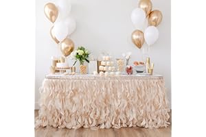 Bluekate Champagne Gold Table Skirt 9ft. Double Organza, Two Trims Party Tutu Table Skirt! Wedding Decorations Rustic Theme, Graduation, Gold Party Decorations. Table Skirts for Rectangle Tables 9ft