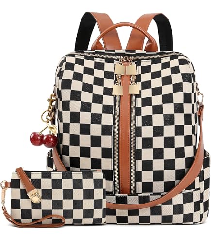 WEVIBOFU Black Brown Checkered Women Mini Backpack Purse Ladies Fashion Backpacks Casual Shoulder Bag Daypack for School Work Travel Medium : Clothing, Shoes & Jewelry