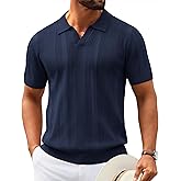 COOFANDY Mens Knit Polo Shirts V Neck Textured Polo Shirts Short Sleeve Breathable Polo Casual Collared T Shirt Fashion Tops