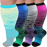 4 Pairs Plus Size Compression Socks for Women and Men 20-30 mmHg, Wide Calf Stockings Best Support for Circulation, Running