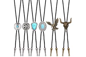 sailimue 6 Pcs Leather Bolo Tie Turquoise Handmade Round Shape Western Cowboy Native American Bola Tie for Men Women