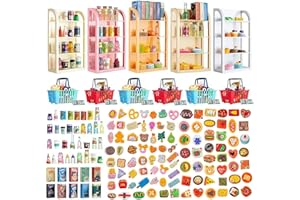 HSJH 164pcs Miniature Supermarket Shelves Furniture Model 4 Layers Shelf Display Rack Doll House Accessory Storage Bookshelf Accessories Mini Locker Decor Food Drink Bottle Toy Cosplay Game Party
