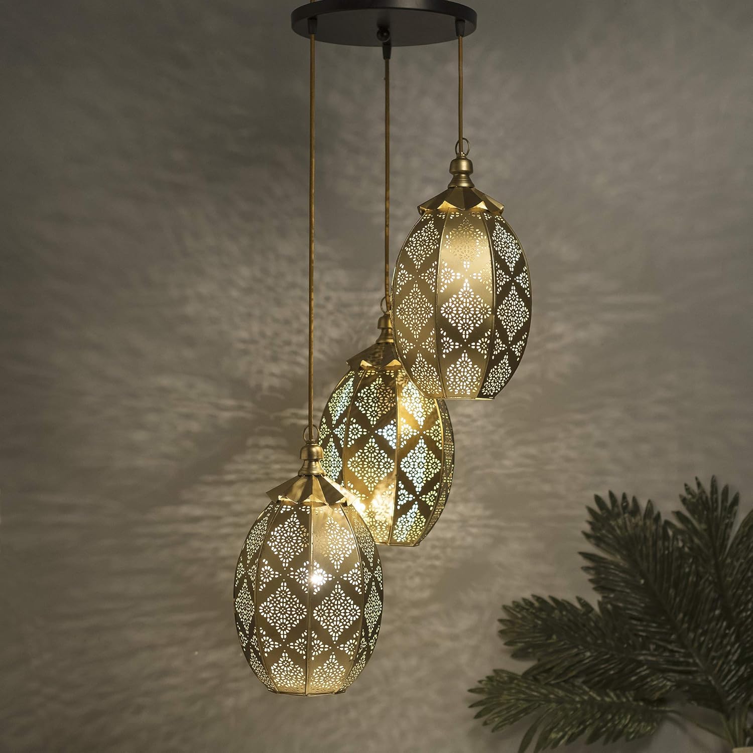 Buy Homesake 3 Lights Round Cluster Antique Brass Oval Moroccan Pendant
