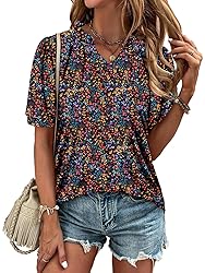 KISSMODA Women's Tunic Tops Casual V Neck Short