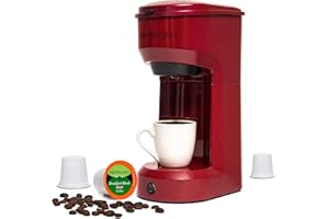 Mixpresso 2 in 1 Coffee Brewer, Single Serve & Personal Coffee Maker, Compact Size Mini, Quick Brew Technology, 14oz Red