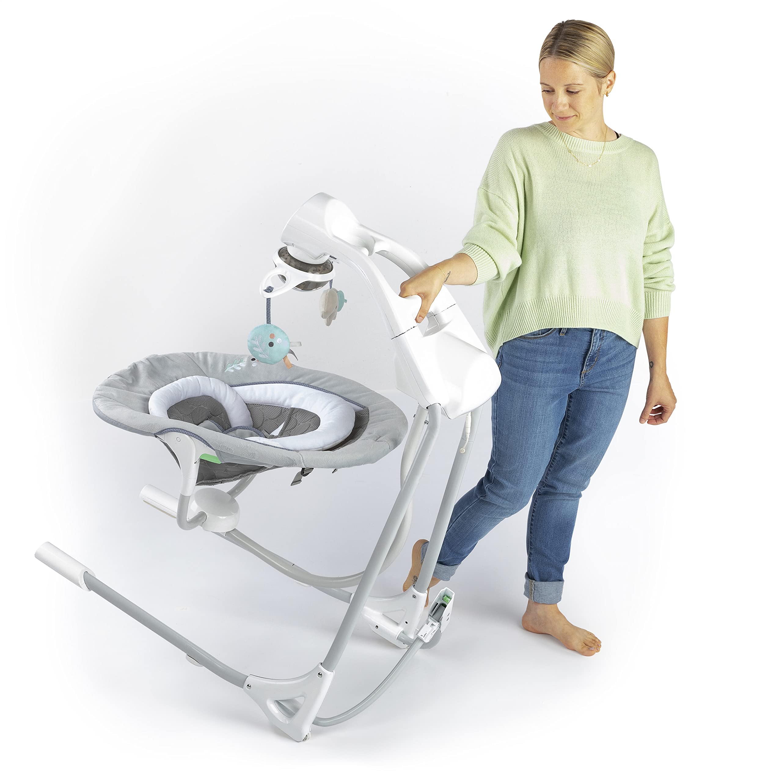 Ingenuity InLighten Soothing Swing - Swivel Infant Seat, Soothing Sounds, Lightweight Mesh - Dakota