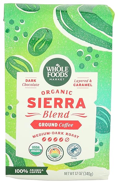 WHOLE FOODS MARKET, ORGANIC SIERRA BLEND GROUND COFFEE,...