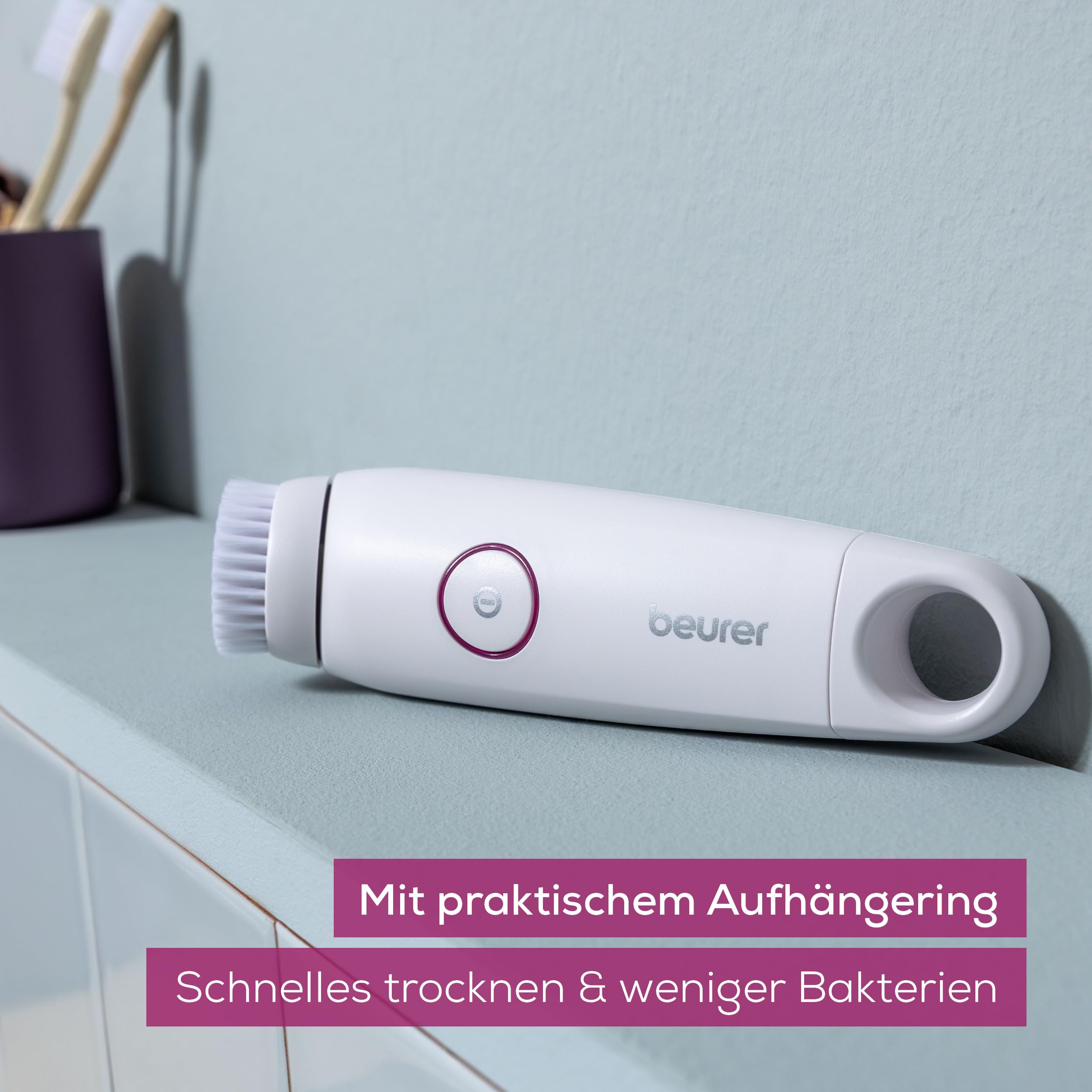 Beurer FC 45 elektrische Gesichtsreinigungsbürste, Tiefenreinigung für spürbar weiche & strahlende Haut, 2-stufige Rotation, Gesichtsbürste für alle Hauttypen, Wasserdicht, Weiß 3