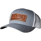 DadBod Apparel DB DadVibes Leather Patch Classic Snapback Hat - Heather Grey/White Mesh - Premium Baseball Cap for Girl Dads and Boy Dads