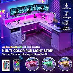 YITAHOME L Shaped Desk with Power Outlets & LED