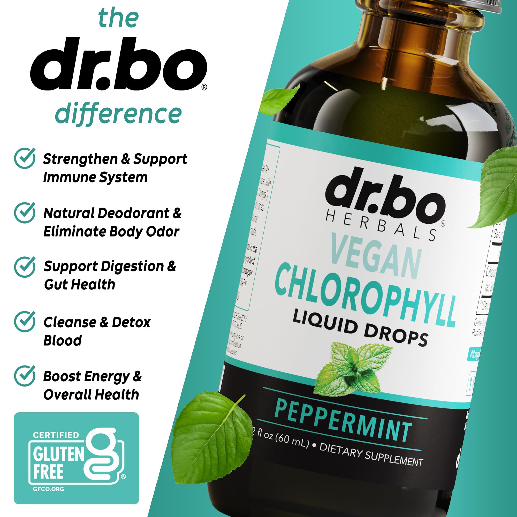 Chlorophyll Liquid Drops Body Detox - Vegan Liquid Chlorophyll Drops Odor Cleanse Supplement, Energy & Immune Support, Internal Deodorant, Body Deodorizing Supplement - Natural Deodorant Water 2 oz