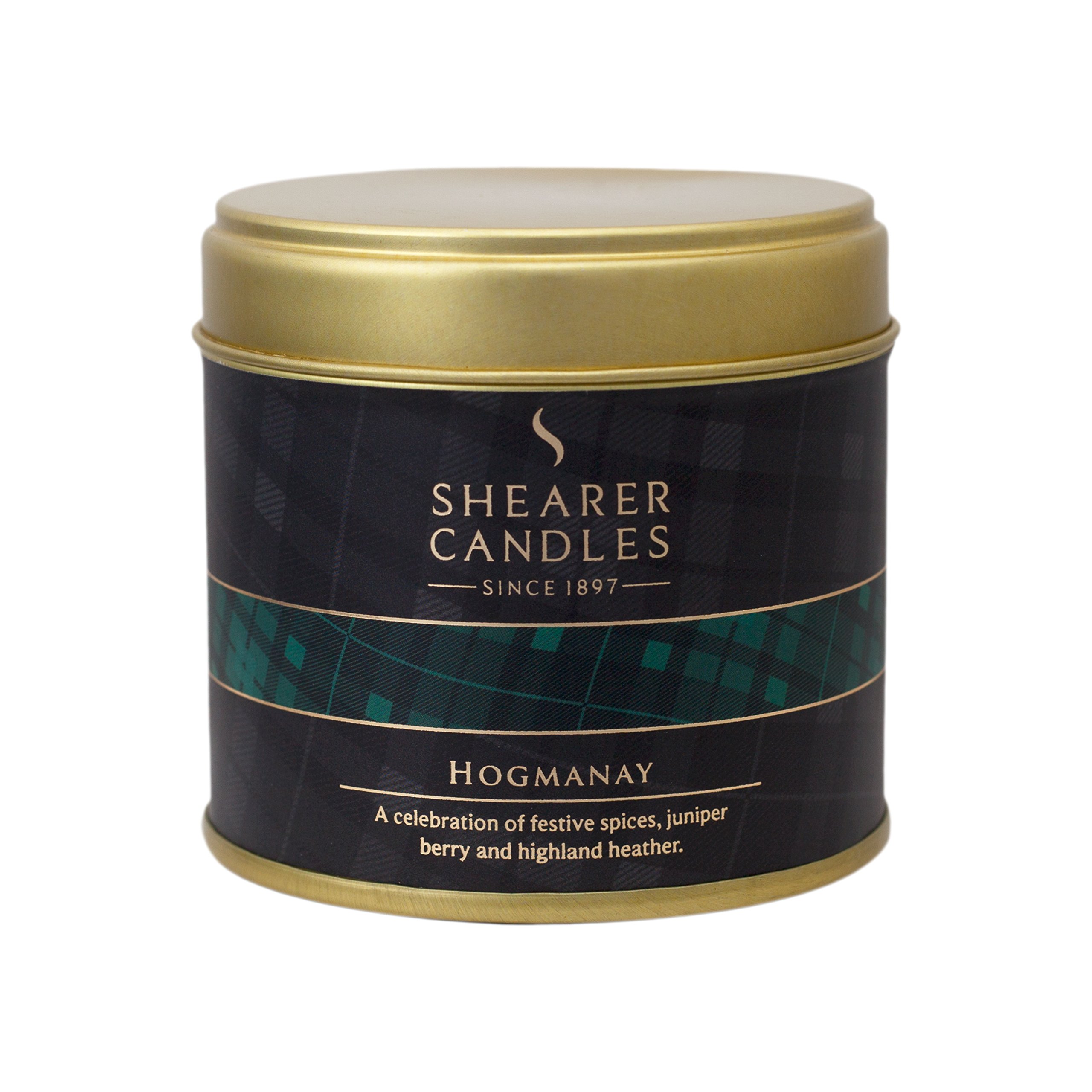 Shearer Candles Hogmanay Large Scented Tartan Tin Candle - Ivory,7.5cm l x 7.5cm w x 7.2cm h