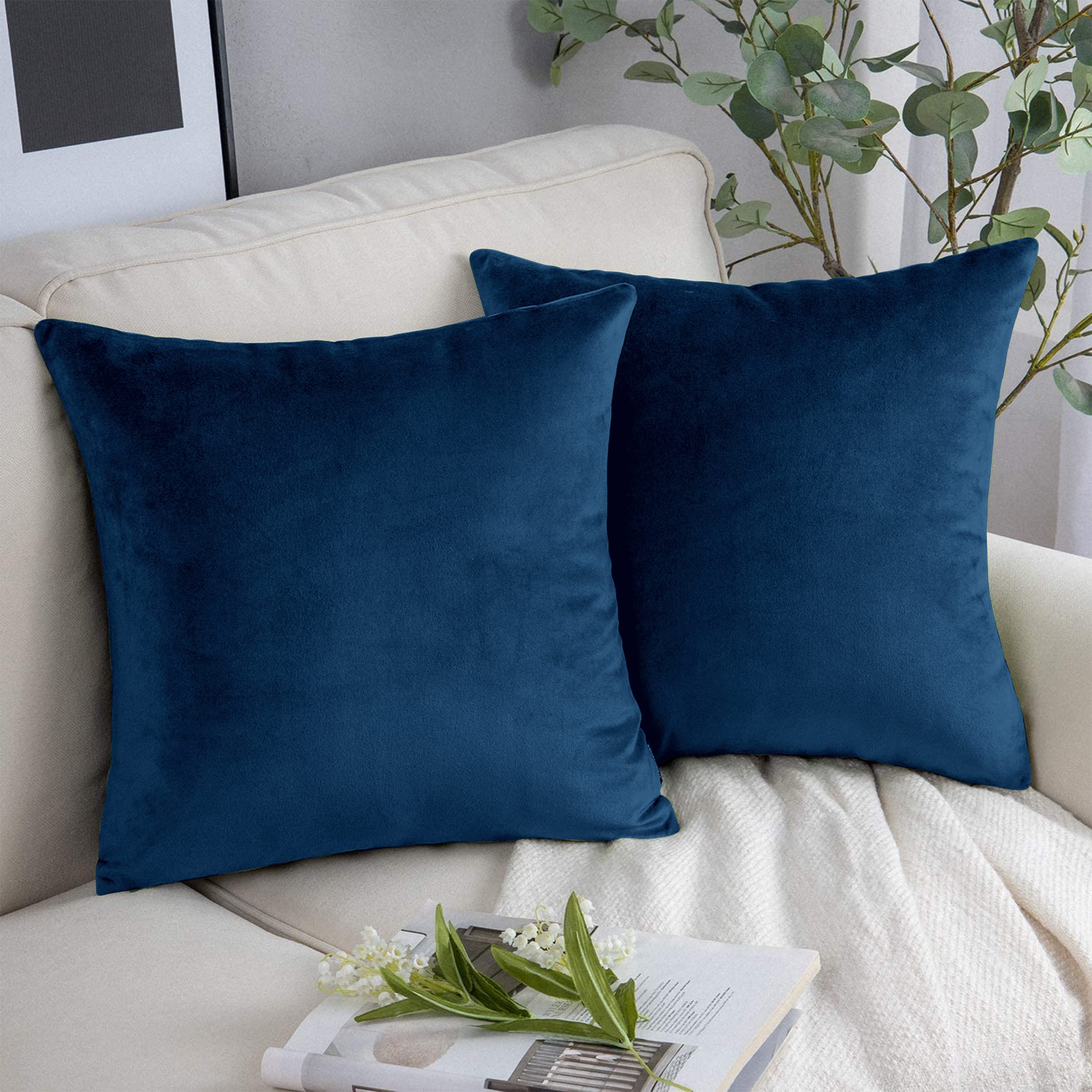 Yorkshire Bedding Cushion Covers 45 x 45 (Pack of 2) - Luxury Velvet Square Throw Pillow Cases - Decorative Soft Navy Cushion Cover for Sofa Bedroom with Invisible Zipper (18x18 Inches) — image 1