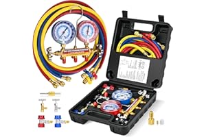 DRAKO-MYXX Upgraded New 42006 Test and Charge Manifold Set, with 3-1/8" (80 mm) Gauge, with 72" HVAC Hoses and Quick Coupler Adapters, 1/4" Standard Flared Fittings, Suitable for R-22/134A/404A, Toolbox