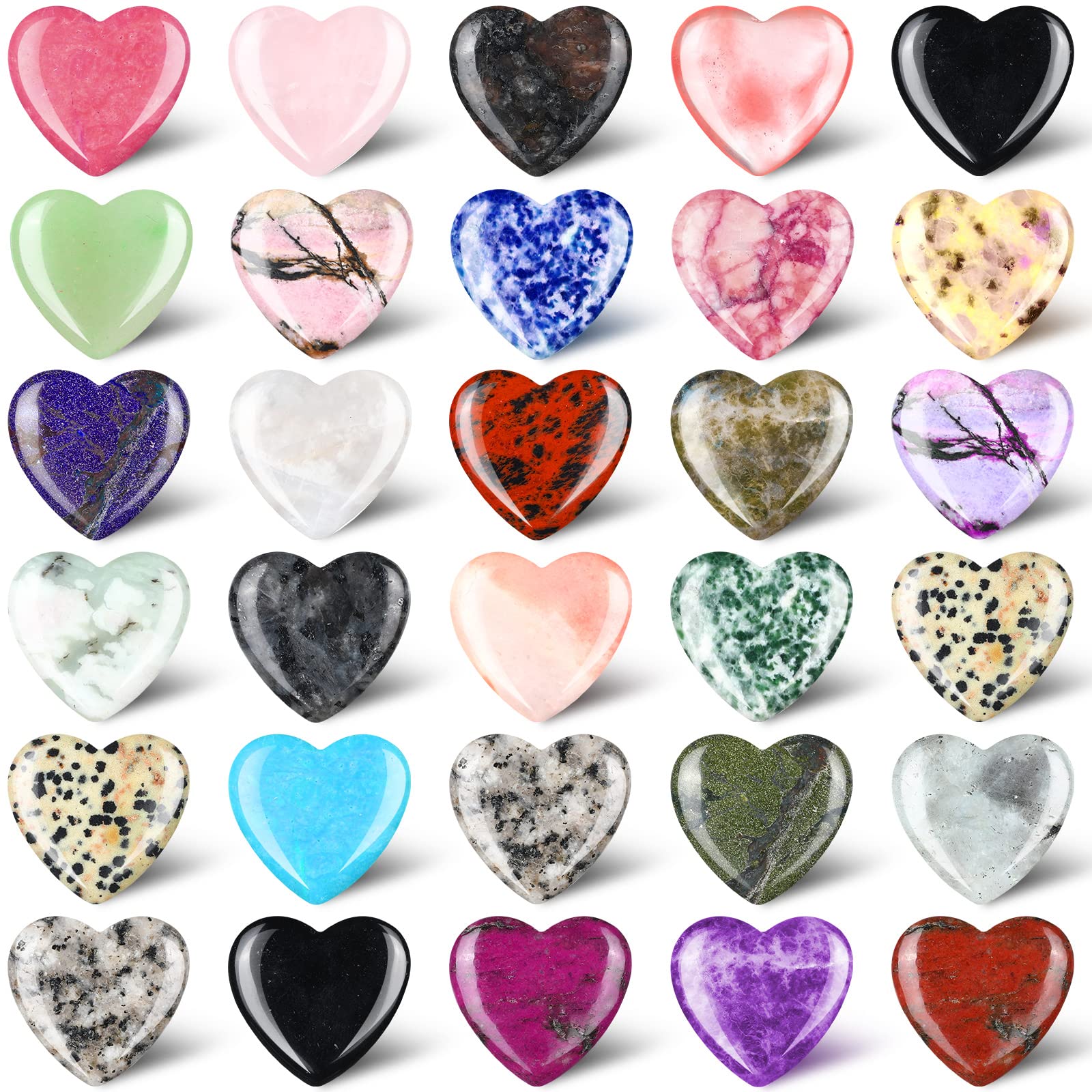 Photo 1 of **MISSING PARTS** Nuenen  Heart Shape Crystals Bulk 1.2 Inch Gemstone Mother Gift Heart Stone Worry Rocks Quartz Love Wholesale Love Pocket Palm for Valentine's Day Women Mom (Classic Color)