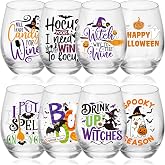 Ziliny 8 Pcs Halloween Witch Stemless Wine Glass 15 oz Funny Stemless Ghost Wine Glasses Transparent Cups Drinkware Spooky Gift for Halloween Party Supplies Coffee Beer Beverages Men Friends Gifts