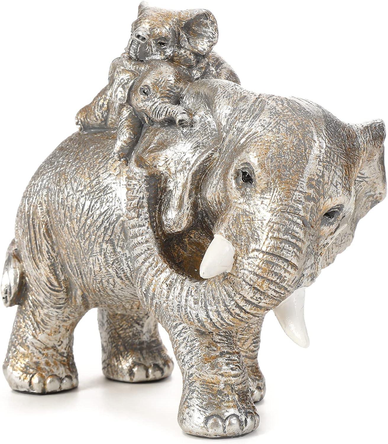 Irayin Elephant Statue - Elephant Ornament with Two Calves, Gift for Women & Mom - Silver Decor for Living Room, Office, Bookshelf, Bedroom