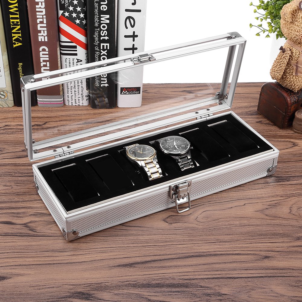 6 Grid Watch Display Box Case, Zogin 6 Grid Aluminum Watch Storage Case