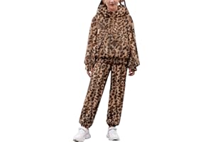 Arshiner Girls 2 Piece Outfits Drop Shoulder Hoodie Half Zip Fluffy Sweatshirt and Fleece Pants Sweatsuit