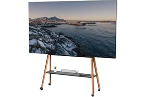 VIVO Rolling Artistic 43 to 75 inch LED LCD Screen Mobile Studio TV Easel Stand, Wood Accessory Shelf, Adjustable TV Mount wi