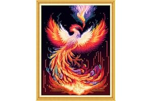 Dimensean Stamped Cross Stitch Kits Full Range of Embroidery Patterns Starter Kits for Beginners Adult or Kids DIY Cross Stitches Needlepoint Kits 11CT-Fire Phoenix 15.7x19.7 inch