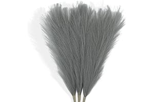 Acfruits Faux Pampas Grass Small, 17" Gray Artificial Pampas Grass Fluffy 3 Pcs pompous Grass Flower Arrangement and Vase Filler for Boho Home Wedding Decoration