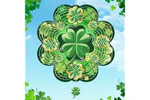 TOBEACE St. Patrick's Day Wind Spinner, St Patricks Day Decorations Gifts for Women, 3D Shamrock Hanging Wind Spinners for Outdoor & Indoor Decor, 12 Inch Metal Wind Spinner for Garden Yard Home Ornament
