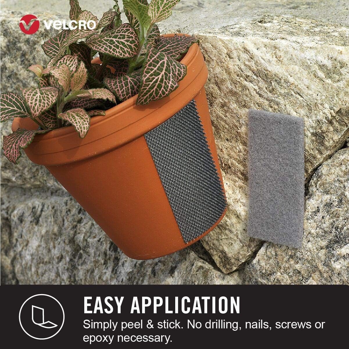 VELCRO Brand Extreme Tape Strips | 4 x 2 Inch 2 Sets | Holds 15 lbs |Heavy Duty Black with Stick on Adhesive | Strong Holding Power for Outdoor Use: Office Products