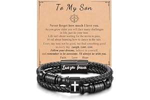 UNGENT THEM Leather Cross Bracelet Gifts for Son Back to School Graduation Valentines Christmas Christian Gifts for Boys Teens