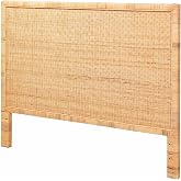 Bali &amp; pari Adelyn Modern Bohemian Natural Rattan and Mahogany Wood King Size Headboard