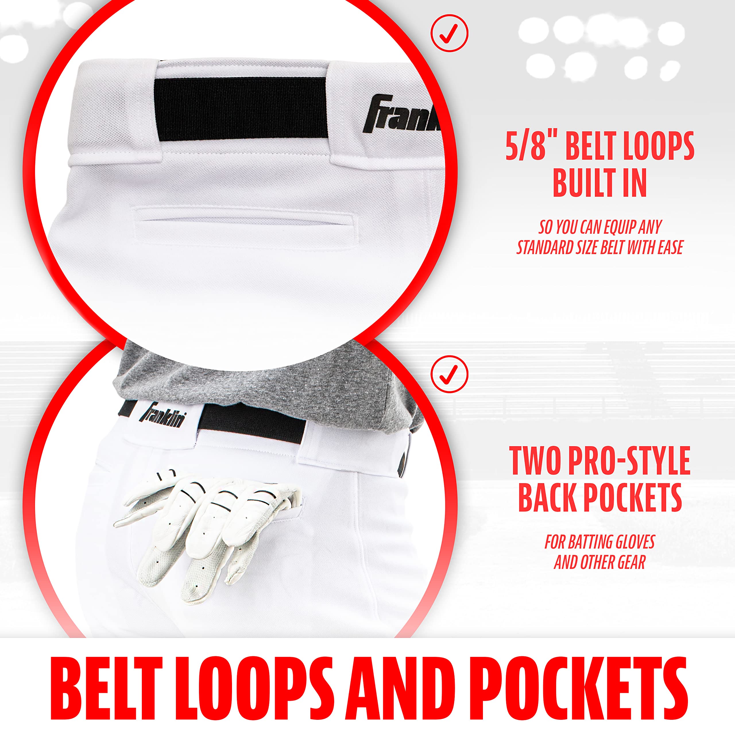 Franklin Sports Youth Baseball + Softball Pants - Knee High + Relaxed Fit Kids Baseball Pants - White, Black + Grey Pants