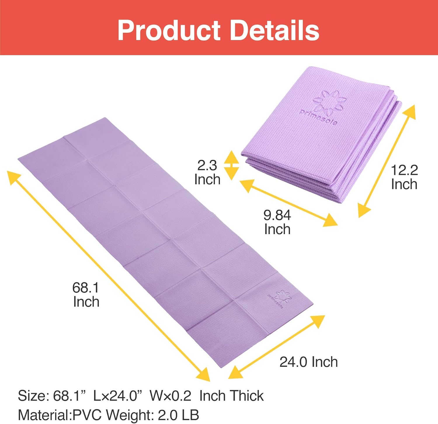 PRIMASOLE Folding Yoga Travel Pilates Mat 1/4 Thick Easy to Carry to Class Beach Park Travel Picnics Quartz Purple Color PSS91NH049A: Sports & Outdoors