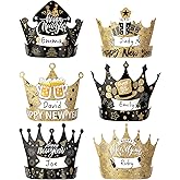 Vilnadu Happy New Year Hats, 12 Pcs Paper Crowns New Years Eve Hats 6 Styles Adjustable Caps Name DIY Party Hat for 2026 Happy New Year's Party Decorations Classroom Favors Supplies