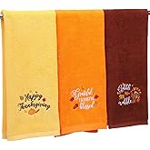 Oudain 3 Pcs Thanksgiving Hand Towels for Bathroom Cotton Embroidered 14'' x 29'' Fall Towels Bathroom Decorations Set Pumpkins Fall Leaf Fingertip Towel Thanksgiving Autumn Party Supplies(Turkey)