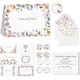 Racrico 24 Thank You Cards with Envelopes and Stickers – 6 Elegant Floral Embossed Designs, 4x6” Bulk Thank You Card Set – thank you notes for All Occasions,Weddings, Business & Baby Showers