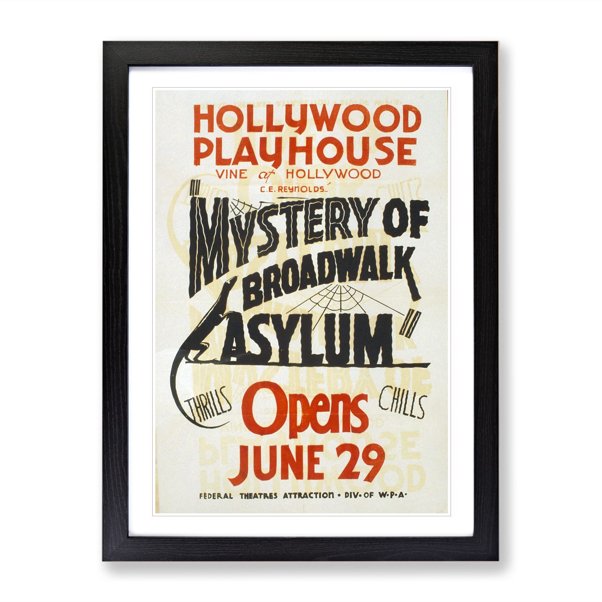 Wpa Mystery Of Broadwalk Theatre Poster Vintage Framed Wall Art Print, Ready to Hang Picture for Living Room Bedroom Home Office Décor, Black A4 (34 x 25 cm)